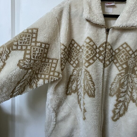 Vintage Milton Funwear Fleece Cardigan Womens Cream Beige Fleece SW Faux Fur - Picture 4 of 9